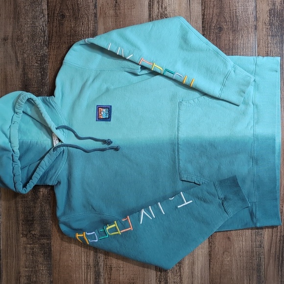 Teddy Fresh Wavy Dip Dye Hoodie Size Small In Teal Blue Embroidered Sleeves - Picture 1 of 10